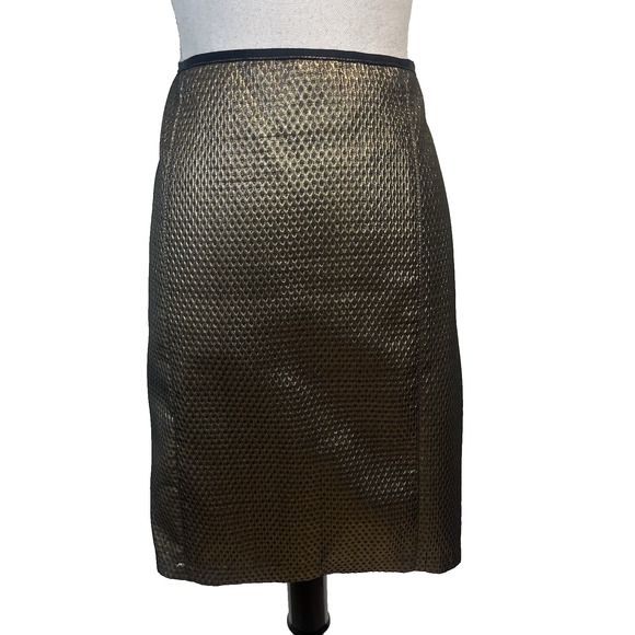 M.S.S.P. Skirt sz 12 Gold Diamonds Straight Knee Pleats Career Cocktail Wedding - Picture 1 of 7